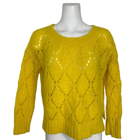 Anthropologie Sleeping On Snow Bright Lights Sweater S Yellow Crochet Italy Fall - Picture 1 of 12